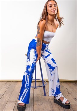 EUNOIA by Emily S/S22 Blue Print Wide Leg Cotton Trousers