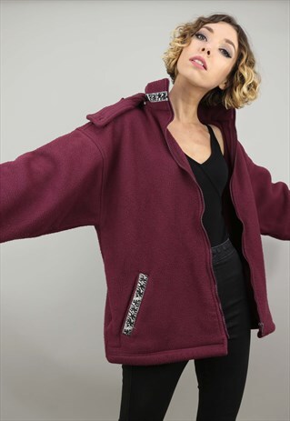 VINTAGE 90S OVERSIZED ZIP UP FLEECE HOOD