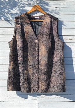 Vintage brown tie dye embroidered floral vest jacket