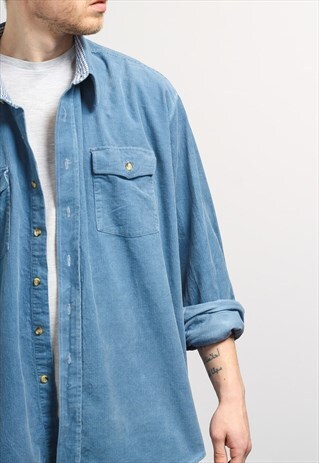 VINTAGE CORDUROY CORD SHIRT BLUE