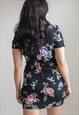 VINTAGE 90S MINI DRESS IN BLACK FLORAL PRINT