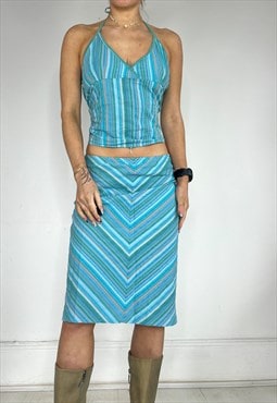 Vintage 90S Co Ord Skirt Halter Top Summer Y2k Boho Beach