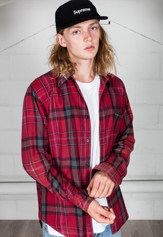 VINTAGE RED BLACK CHECKED LONG SLEEVE SHIRT