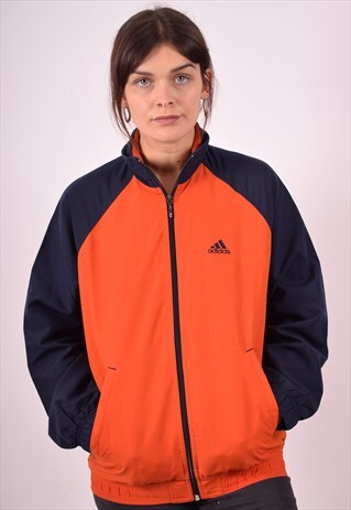 ADIDAS WOMENS VINTAGE TRACKSUIT TOP JACKET SMALL ORANGE 90S