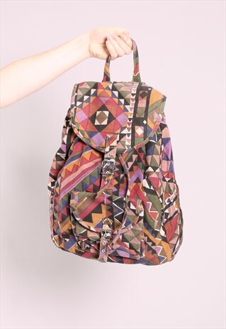 VINTAGE 90S CRAZY GEOMETRIC PATTERNED FESTIVAL BACKPACK