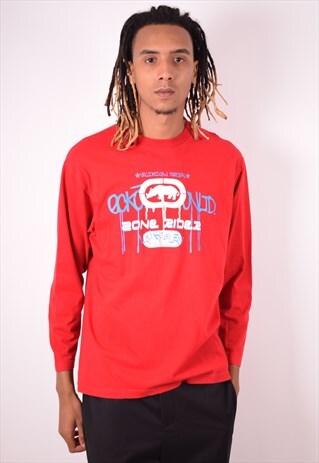 MENS VINTAGE TOP LONG SLEEVE LARGE RED 90S