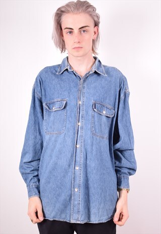 MENS VINTAGE DENIM SHIRT XL BLUE 90S
