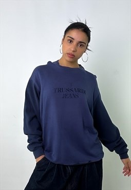 Navy Blue 90s Trussardi Jeans Embroidered Sweatshirt