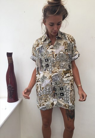 CRAZY PATTERNED OVERSIZED RETRO VINTAGE FESTIVAL SHIRT.