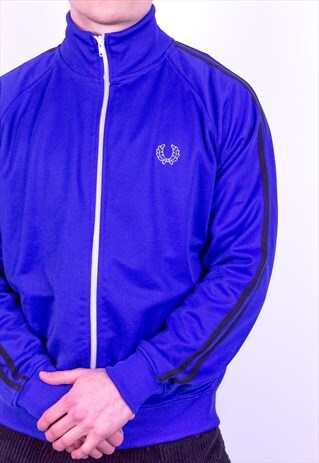 VINTAGE FRED PERRY STRIPED JACKET IN BLUE MEDIUM