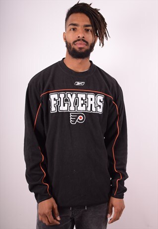 REEBOK MENS VINTAGE NFL FLYERS FLEECE JUMPER LARGE BLACK 90S