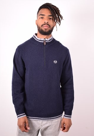 SERGIO TACCHINI MENS VINTAGE JUMPER SWEATER XL NAVY BLUE 90S