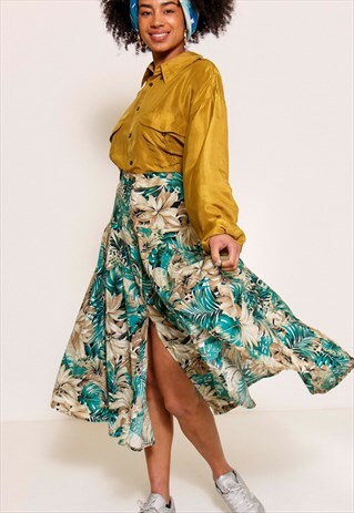 VINTAGE 90'S GREEN TROPICAL PRINT SKIRT