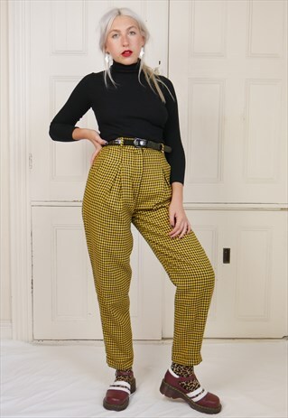 VINTAGE HIGH WAISTED PALAZZO TROUSERS DOGTOOTH PATTERN