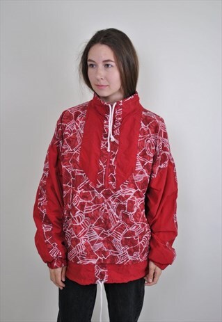 90S ABSTRACT PRINT ANORAK, VINTAGE OVERSIZE SPORT JACKET