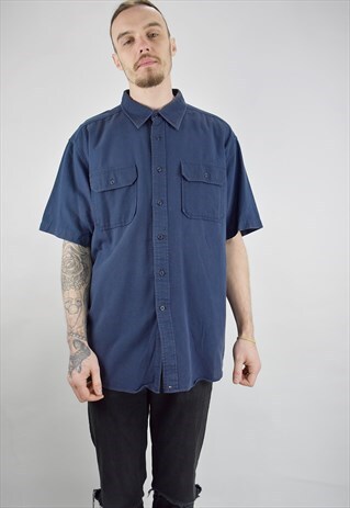 VINTAGE 90S TOMMY HILFIGER NAVY SHORT SLEEVED SHIRT-XL
