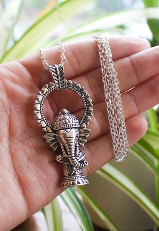 SILVER TONE GANESH ELEPHANT NECKLACE