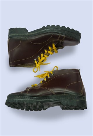 BURGUNDY CHERRY RED LACE UP VINTAGE LEATHER ANKLE BOOTS MENS