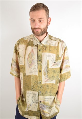 VINTAGE SILK SHIRT FESTIVAL PRINT SIZE XL (1635)