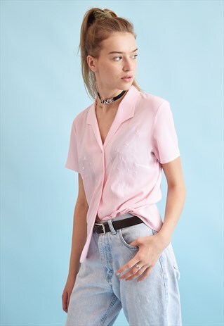 90'S RETRO FESTIVAL FLORAL EMBROIDERY MOMS SHIRT TOP BLOUSE