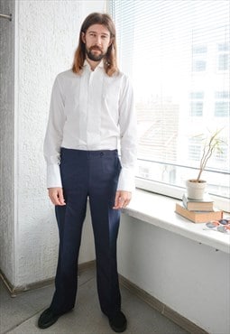 Vintage Blue Wool Unique Design Trousers