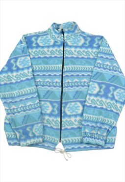 Vintage Fleece Jacket Retro Pattern Blue/Green Ladies Medium
