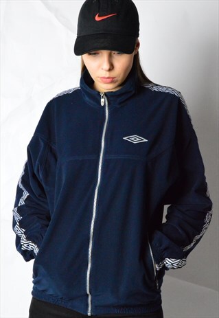 VINTAGE 90S NAVY BLUE VELVETY UMBRO SPORTS TRACK JACKET