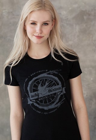 JAPANESE T SHIRT LUCKY 13 JAPAN RETRO BIKER SWALLOW TEE TOP