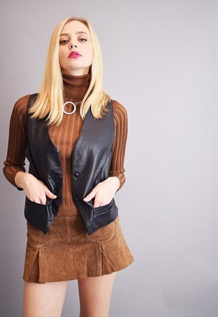 CUTE 80'S RETRO BOHO GENUINE LEATHER GILET TOP VEST