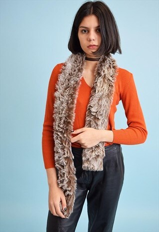 VINTAGE 90'S GOES 70'S BOHO MOD FAUX FUR SCARF