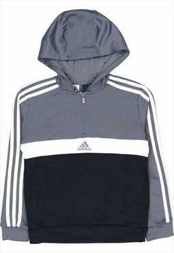 Vintage 90's Adidas Hoodie Spellout Quarter Zip Grey,