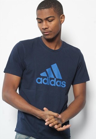 VINTAGE ADIDAS BIG LOGO T-SHIRT NAVY BLUE