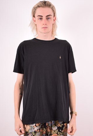 POLO RALPH LAUREN MENS VINTAGE T-SHIRT TOP MEDIUM BLACK 90S
