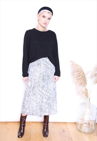 VINTAGE 90S GREY SNAKESKIN PRINT WRAP MIDI SKIRT