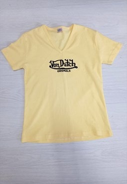 Y2K Vintage Von Dutch T-Shirt Yellow V-Neck