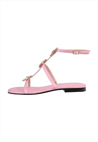 Pink Round Toe Ankle Strap Flats