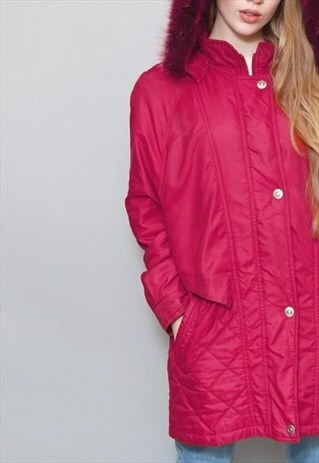 VINTAGE 1990'S MAROON SOFT COSY PARKA COAT