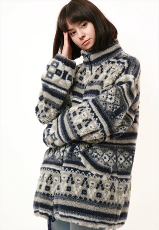 90S VINTAGE WARM PATTERN FLEECE JACKET 15245