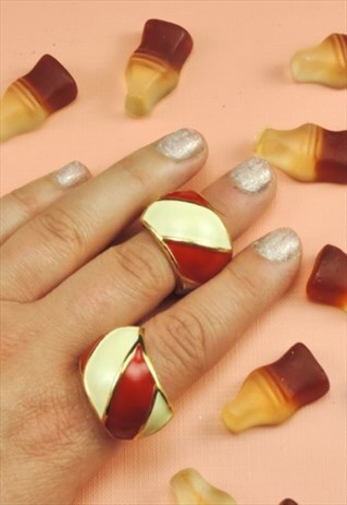 VINTAGE 80S ENAMEL RED & CREAM CANDY CANE STRIPE EARRINGS