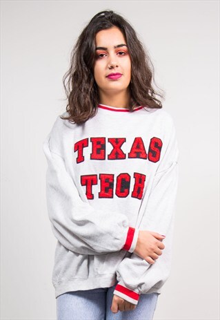 VINTAGE 90'S GREY TEXAS TECH UNIVERSITY COLLEGE SWEATSHIRT