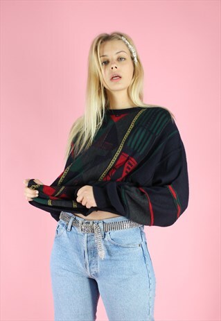 VINTAGE 90S Y2K OVERSIZED GEOMETRIC PATTERN KNIT DAD JUMPER