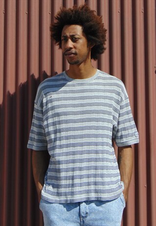 90S MINIMALIST CK JEANS STRIPE RIB KNIT SHIRT XL
