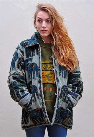 VINTAGE INDIAN COTTON JACKET WITH ELEPHANT MOTIFS
