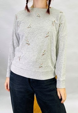 Vintage Size S Ski Embroidered Sweatshirt in Grey