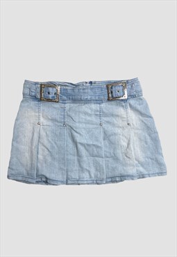 Vintage Skirt Y2k Denim Mini Buckles 00S 90s Pleated 