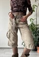 Vintage Y2K 00's Beige Checkered Loose Utility Capri Pants