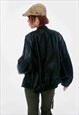 FAUX LEATHER VARSITY JACKET RETRO WASH PU BOMBER IN BLACK