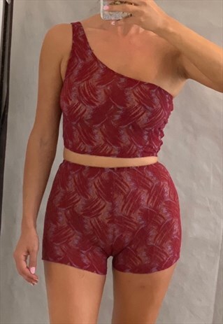 ASYMMETRIC TOP & SHORTS SET IN MOCHA LACE
