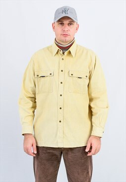 Vintage y2k corduroy shirt in sandy yellow denim