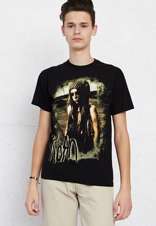 90S VINTAGE BLACK KORN CREW NECK T-SHIRT